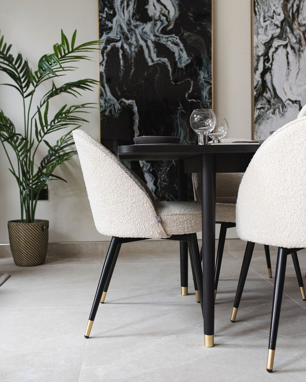cream dinings chairs with black legs