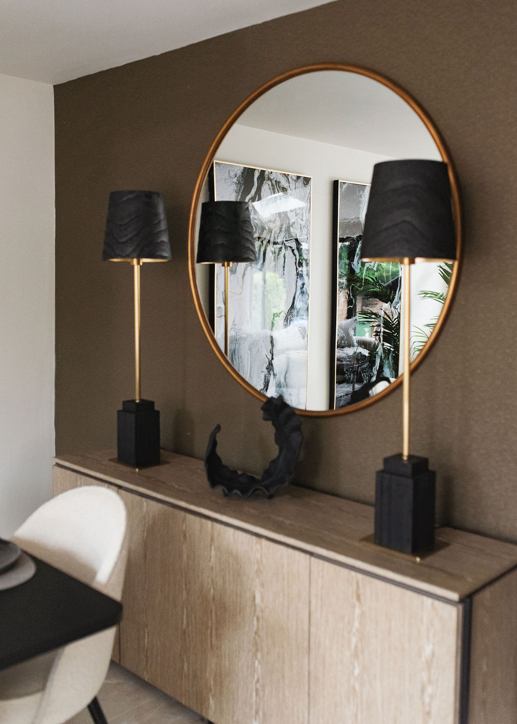 large mirror over sideboard
