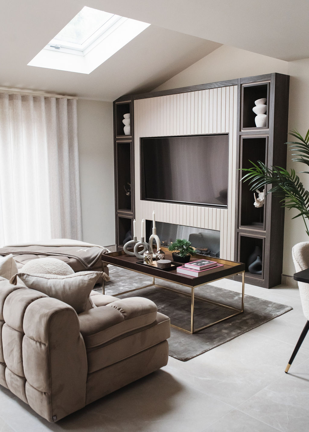 interior design case study image of a tv area with sofa